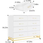 Commode à 6 tiroirs pour chambre à coucher avec pieds en métal et poignée dorée, armoire de rangement moderne pour salon, couloir, entrée