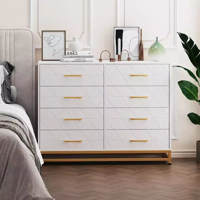 Commode à 6 tiroirs pour chambre à coucher avec pieds en métal et poignée dorée, armoire de rangement moderne pour salon, couloir, entrée