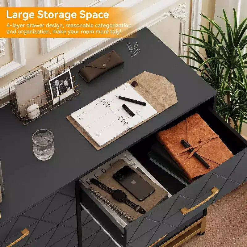 Commode à 6 tiroirs pour chambre à coucher avec pieds en métal et poignée dorée, armoire de rangement moderne pour salon, couloir, entrée