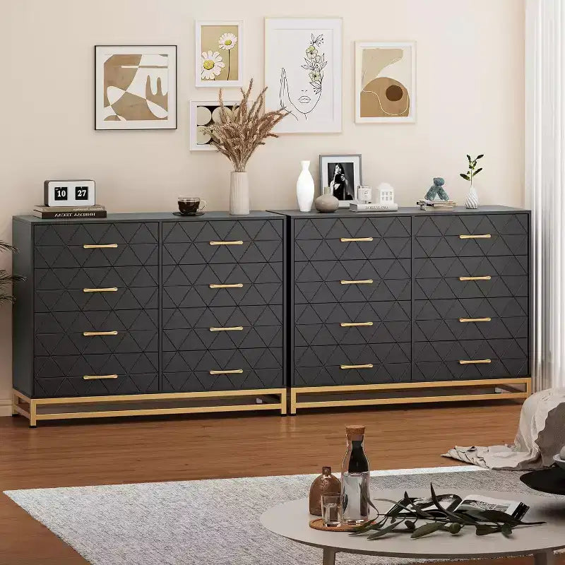 Commode à 6 tiroirs pour chambre à coucher avec pieds en métal et poignée dorée, armoire de rangement moderne pour salon, couloir, entrée