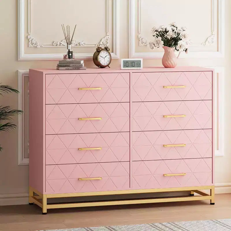 Commode à 6 tiroirs pour chambre à coucher avec pieds en métal et poignée dorée, armoire de rangement moderne pour salon, couloir, entrée