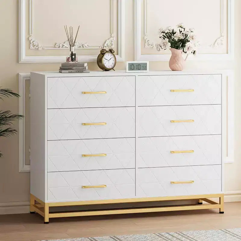 Commode à 6 tiroirs pour chambre à coucher avec pieds en métal et poignée dorée, armoire de rangement moderne pour salon, couloir, entrée
