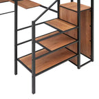 Lit mezzanine en métal avec bureau et grille métallique, lit élégant avec cadre en métal, échelle de rangement latérale et armoire