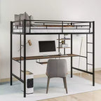 Lit mezzanine en métal avec bureau intégré et étagère de rangement, lit mezzanine haut avec tablette coulissante pour clavier pour enfants garçons filles adolescents