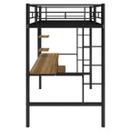 Lit mezzanine en métal avec bureau intégré et étagère de rangement, lit mezzanine haut avec tablette coulissante pour clavier pour enfants garçons filles adolescents