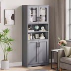 Coolmee Armoire de rangement haute de 170 cm, meuble de salle de bain avec 4 portes et étagères réglables, armoire de cuisine, buffet pour salon ou salle à manger