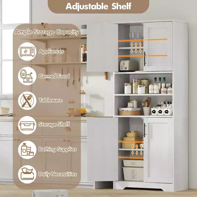 Coolmee Armoire de rangement haute de 170 cm, meuble de salle de bain avec 4 portes et étagères réglables, armoire de cuisine, buffet pour salon ou salle à manger