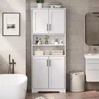 Coolmee Armoire de rangement haute de 170 cm, meuble de salle de bain avec 4 portes et étagères réglables, armoire de cuisine, buffet pour salon ou salle à manger
