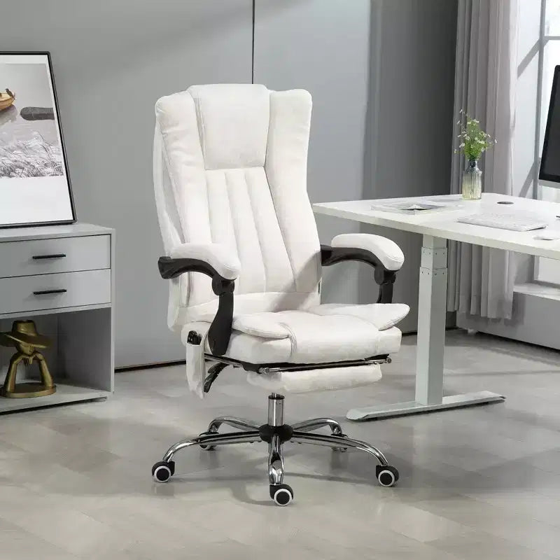 Chaise de bureau de massage Vinsetto à 6 points et chauffante, chaise d'ordinateur inclinable avec hauteur et repose-pieds réglables, blanche