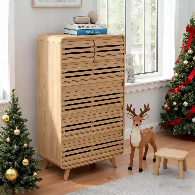 Commode haute SOLACE FURNITURE à 6 tiroirs, commodes avec grille et design incurvé