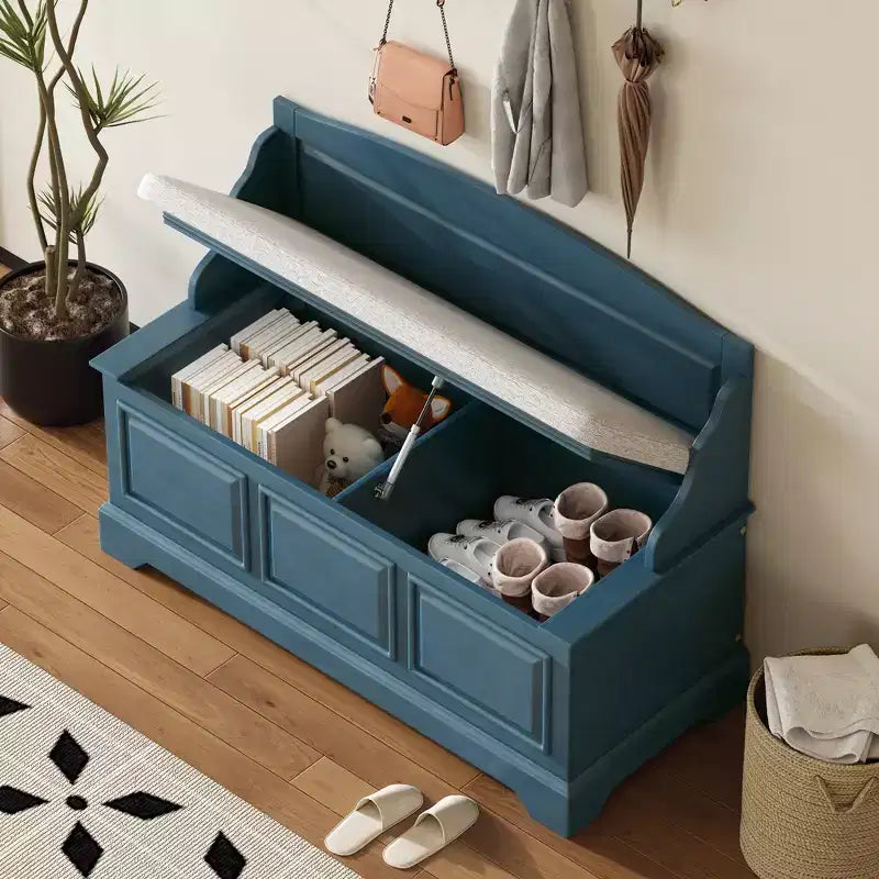 Banc de rangement pour chaussures GDFStudio Ruth de style moderne du milieu du siècle avec rangement dissimulé et coussin en lin