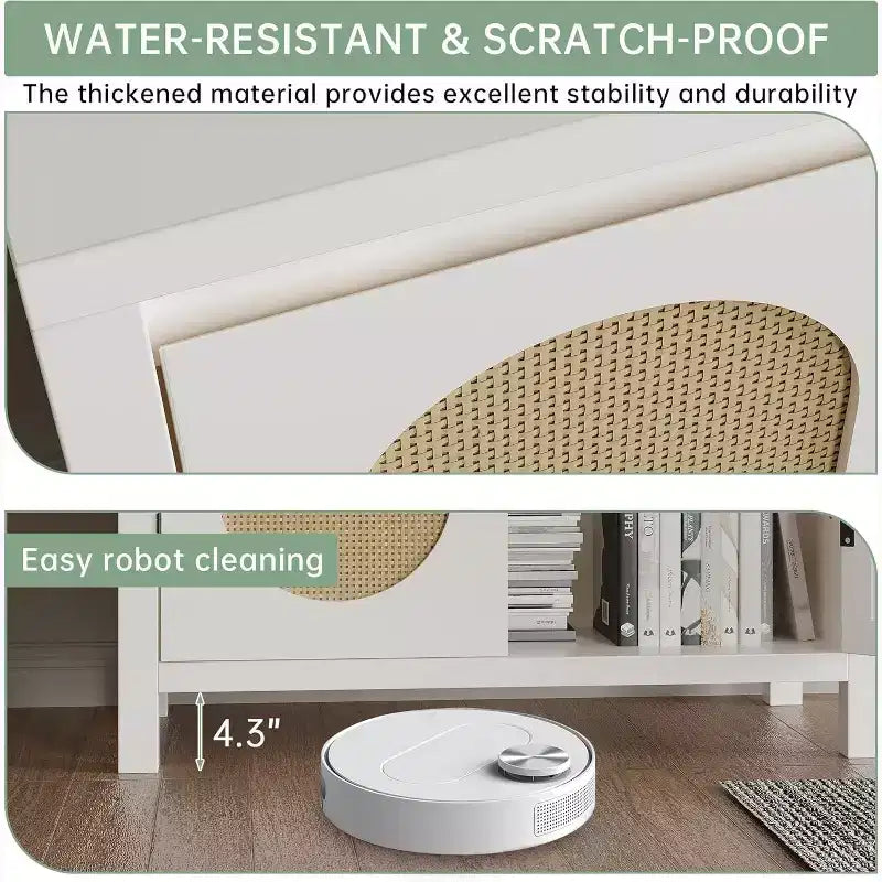 COZONY 30 Buffet bahut en rotin style Mid-Century avec étagères réglables, meuble de rangement rétro pour salon ou salle à manger