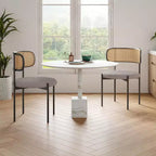 Chaises de salle à manger modernes rembourrées, lot de 4, dossier en rotin, chaises d'appoint de cuisine avec pieds en métal, rose