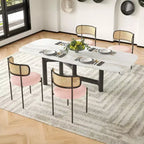 Chaises de salle à manger modernes rembourrées, lot de 4, dossier en rotin, chaises d'appoint de cuisine avec pieds en métal, rose
