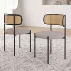 Chaises de salle à manger modernes rembourrées, lot de 4, dossier en rotin, chaises d'appoint de cuisine avec pieds en métal, rose