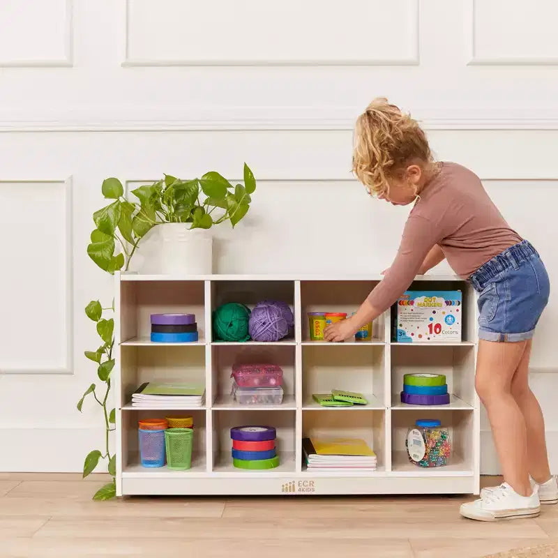Meuble de rangement mobile ECR4Kids à 12 casiers et 15 bacs Scoop Front, 3x4, mobilier pour enfants