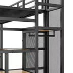 Lit superposé en métal une place et demi avec escalier de rangement, cadre de lit en acier robuste avec armoire ouverte pour enfants, adolescents et adultes, noir