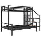 Lit superposé en métal une place et demi avec escalier de rangement, cadre de lit en acier robuste avec armoire ouverte pour enfants, adolescents et adultes, noir