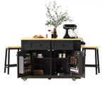 Ensemble îlot de cuisine 48 avec 2 tabourets de bar, abattant, prise de courant, 2 tiroirs, rangement avec porte, 5 étagères latérales, chariot de cuisine roulant
