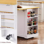 Ensemble îlot de cuisine 48 avec 2 tabourets de bar, abattant, prise de courant, 2 tiroirs, rangement avec porte, 5 étagères latérales, chariot de cuisine roulant