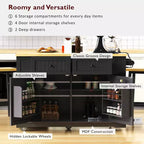 Ensemble îlot de cuisine 48 avec 2 tabourets de bar, abattant, prise de courant, 2 tiroirs, rangement avec porte, 5 étagères latérales, chariot de cuisine roulant