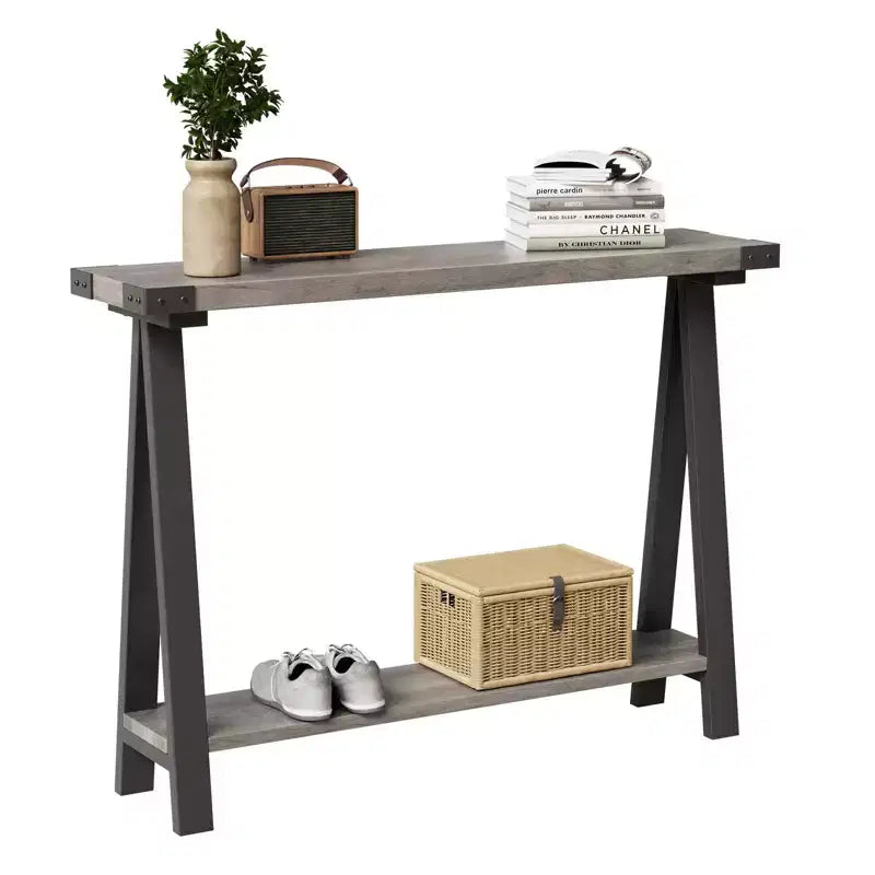 Console de ferme GustoWave avec rangement, table d'entrée étroite à 2 niveaux avec cadre en métal et MDF pour le salon - Rustique