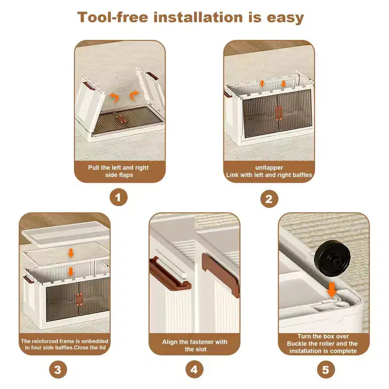 Bacs de rangement empilables en plastique GustoWave à 4 niveaux, 4 bacs de rangement pliables avec roulettes Organisateur de placard et rangement à double porte pour chambre à coucher