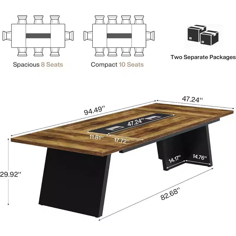 Table de conférence Lantine Modern de 2,4 m, table de réunion avec gestion des câbles, grand mobilier de séminaire professionnel pour salle de conférence