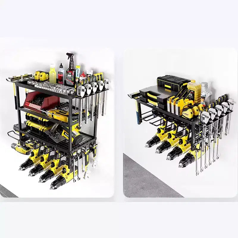 TROPOW Support mural de rangement pour outils électriques, support à 4 niveaux pour 4 perceuses électriques, étagère à outils robuste pour garage, atelier