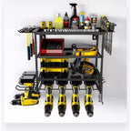 TROPOW Support mural de rangement pour outils électriques, support à 4 niveaux pour 4 perceuses électriques, étagère à outils robuste pour garage, atelier
