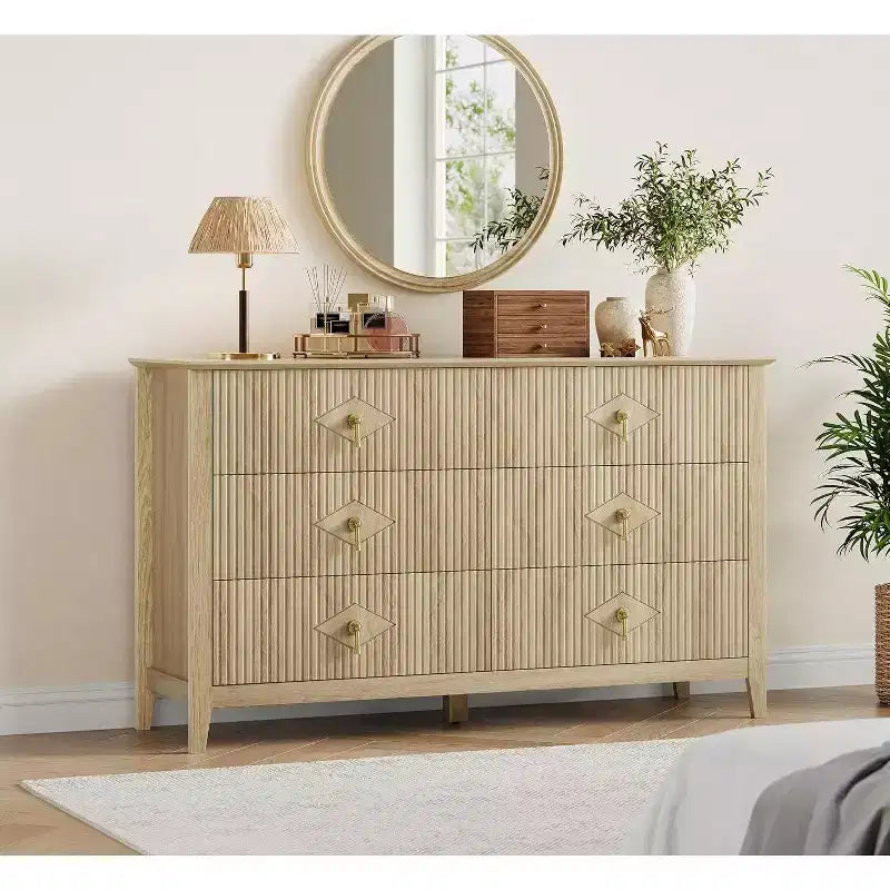 Acekool 54 Commode 6 Tiroirs Cannelés, Commode de Rangement Moderne, pour Placard ou Couloir