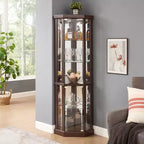 Meuble d'angle Okak, Vitrine d'angle avec portes et étagères en verre, Vitrine d'exposition d'angle pour salon