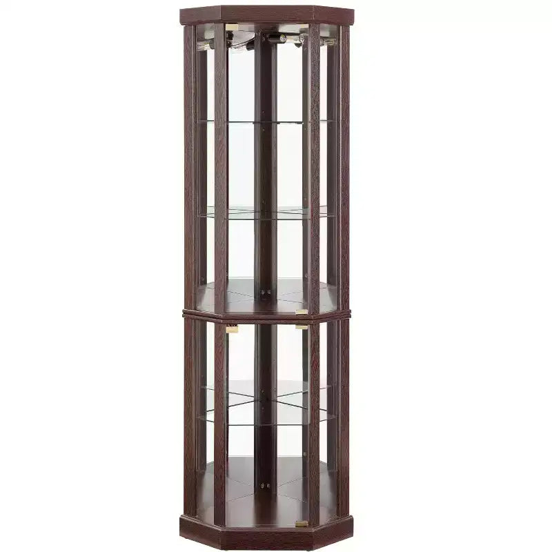 Meuble d'angle Okak, Vitrine d'angle avec portes et étagères en verre, Vitrine d'exposition d'angle pour salon