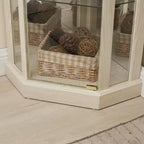 Meuble d'angle Okak, Vitrine d'angle avec portes et étagères en verre, Vitrine d'exposition d'angle pour salon