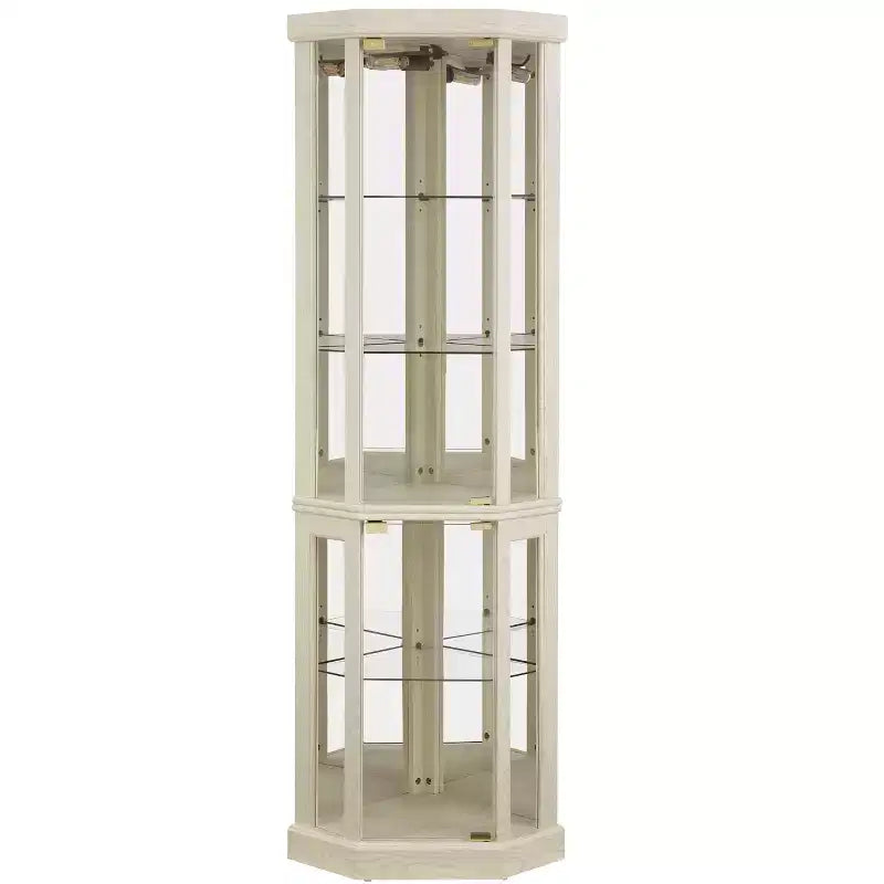 Meuble d'angle Okak, Vitrine d'angle avec portes et étagères en verre, Vitrine d'exposition d'angle pour salon