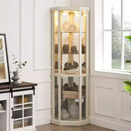 Meuble d'angle Okak, Vitrine d'angle avec portes et étagères en verre, Vitrine d'exposition d'angle pour salon