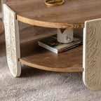 CLIHOME Table basse sculptée en bois, Table d'appoint rétro avec rangement double couche, Table de chevet de style palais pour petits espaces