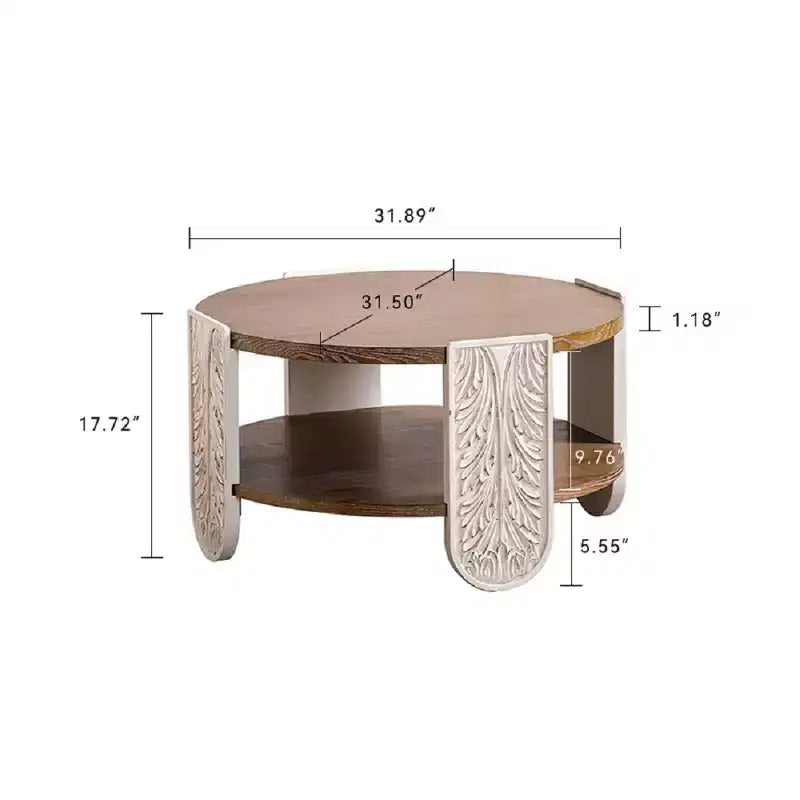 CLIHOME Table basse sculptée en bois, Table d'appoint rétro avec rangement double couche, Table de chevet de style palais pour petits espaces