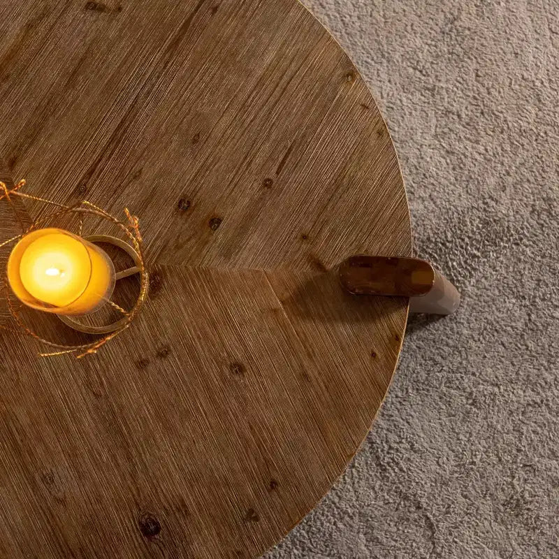 Table basse ronde en bois CLIHOME pour salon, Table basse rustique naturelle pour appartement