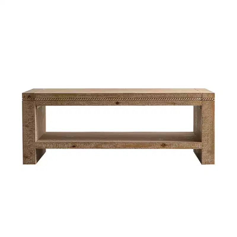 Table basse rectangulaire CLIHOME en bois massif, grande table basse rustique à 2 niveaux avec étagère de rangement, pour bureau et appartement