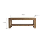 Table basse rectangulaire CLIHOME en bois massif, grande table basse rustique à 2 niveaux avec étagère de rangement, pour bureau et appartement