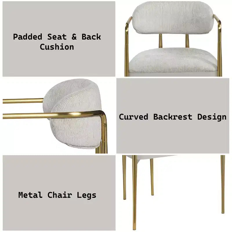 GDFStudio Felix Fauteuil Moderne Capitonnage Chenille avec Structure Métallique Dorée (Lot de 2)
