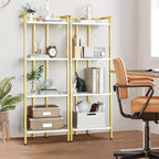 Étagère Acekool à 4 niveaux dorée, étagère de présentation étroite avec tablettes effet marbre et cadre métallique, bibliothèque pour chambre ou bureau