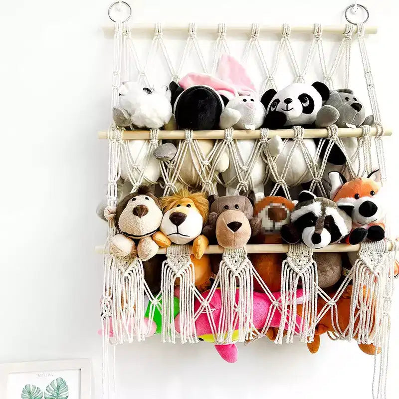 TROPOW Organisateur pour animaux en peluche, en macramé bohème, filet, pour chambre d'enfant, salle de jeux, chambre à coucher
