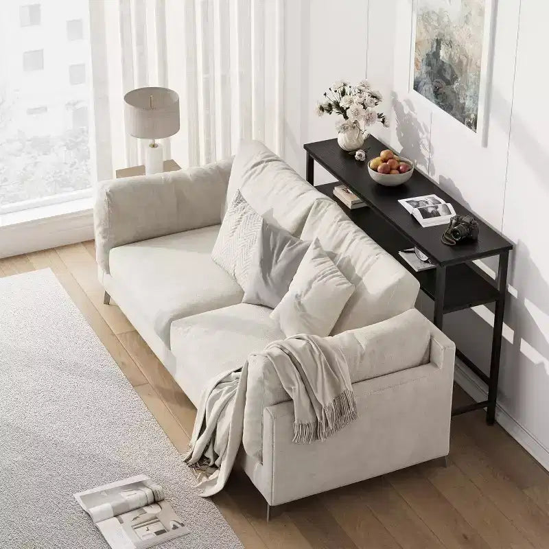 Console de 39 po, table de canapé étroite à 2 niveaux, table derrière le canapé avec étagère réglable, console de salon, couloir, entrée