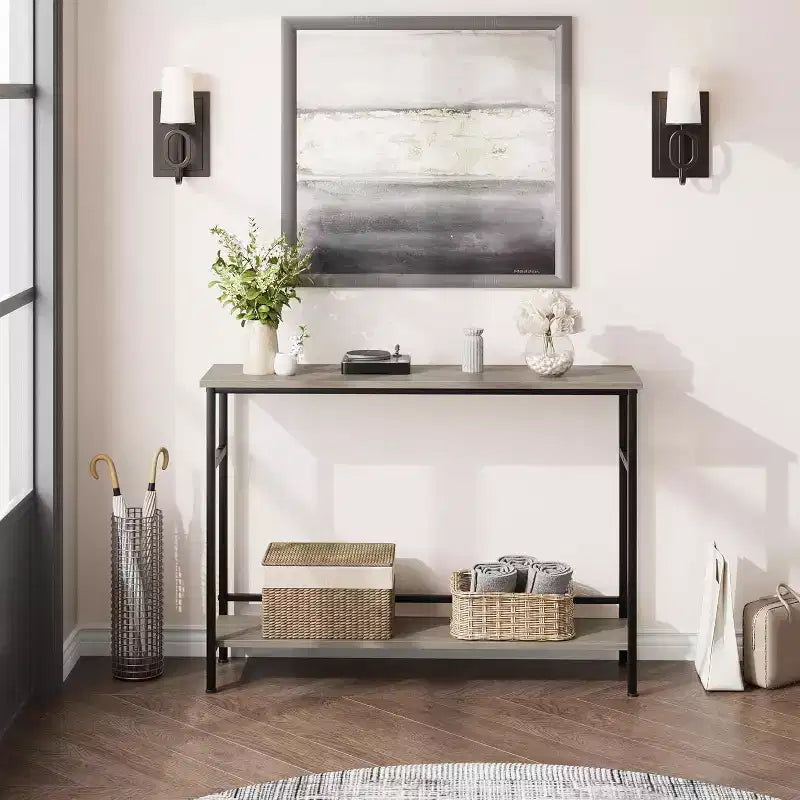 Console de 39 po, table de canapé étroite à 2 niveaux, table derrière le canapé avec étagère réglable, console de salon, couloir, entrée