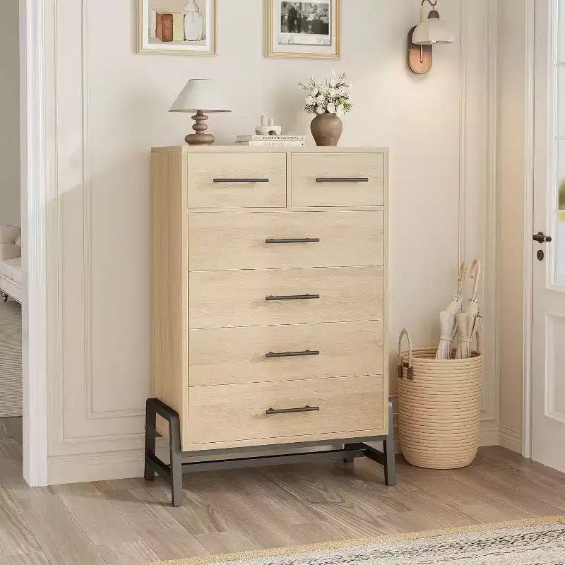 Commode de rangement Coolmee à 6 tiroirs avec base métallique robuste