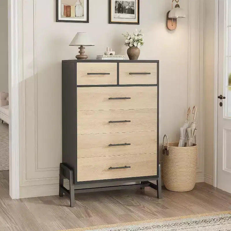 Commode de rangement Coolmee à 6 tiroirs avec base métallique robuste