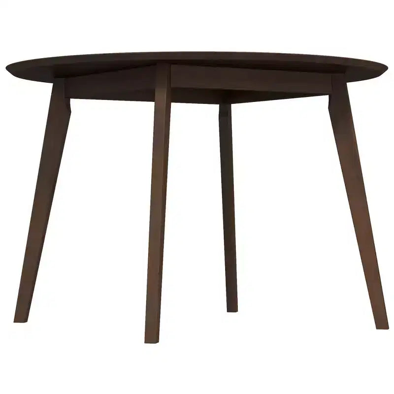 Table à manger 48 po en noyer massif de style milieu de siècle, bord biseauté sécuritaire pour enfants, 4 places, fini teinté brun