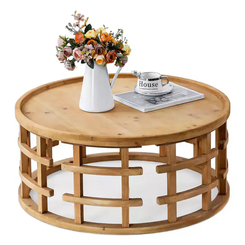Table basse ronde rustique en bois GDFStudio Jovren 31,5 avec base à cadre ouvert